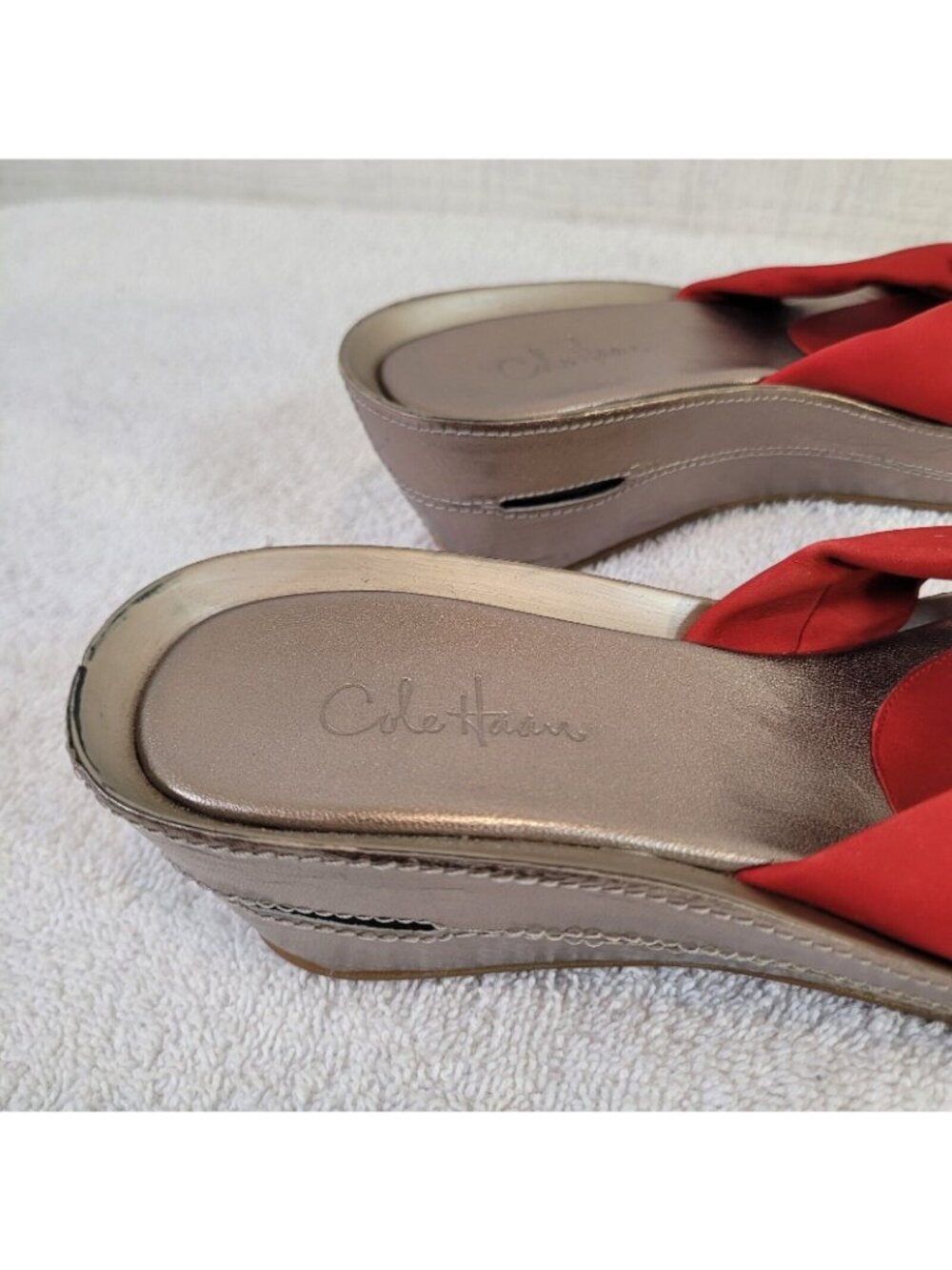 Cole Haan Platform Wedge Sandals Womens 6.5 Red Slip On Air Cushioned EUC - Picture 7 of 10
